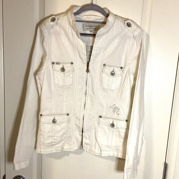 Lois Jeans & Jackets Women's White Jacket Size M Embroidery Sequins - Picture 1 of 12
